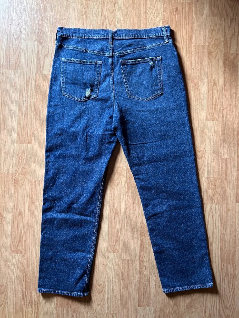 Gap Sky High Straight Jeans Women’s 33 / 16R Distressed Blue Denim - Picture 2 of 8